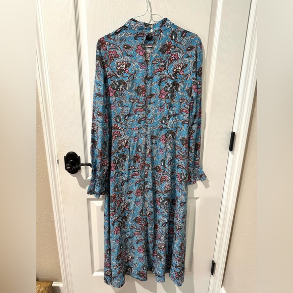 LOFT Bouquet Blue and Pink Floral Mock Neck Midi Dress. NWT - Picture 11 of 13